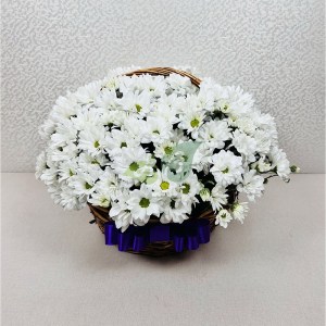 Корзина белых хризантем